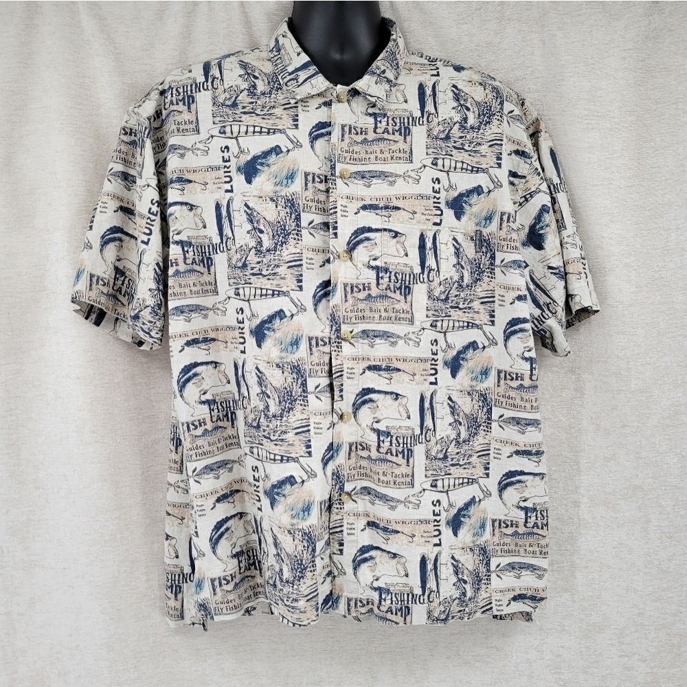 Woolrich Men's Fishing Linen Cotton Hawaiian Button Down Shirt